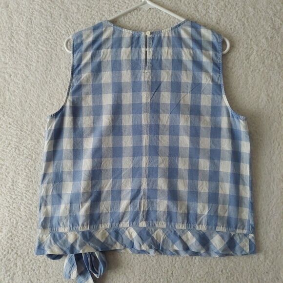 J. Crew Factory Top Cotton Linen Blue White Gingham Sleeveless Front Womens 14 - Picture 2 of 12
